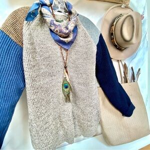 Woven in Scotland patchwork boho tweed wool sweater w equestrian farmhouse vibe